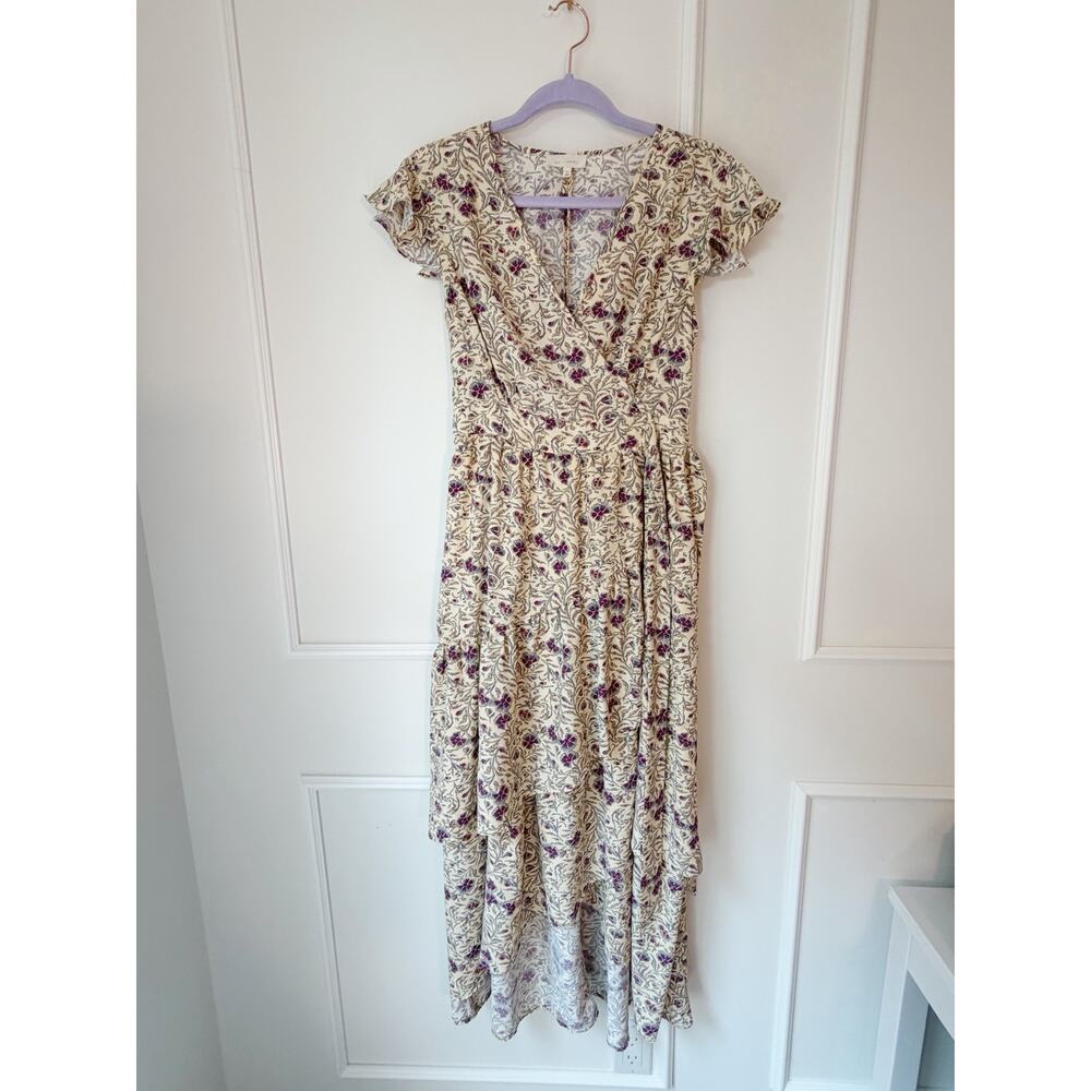 White Ruffled Floral Faux Wrap Dress Size Small - Picture 2 of 9